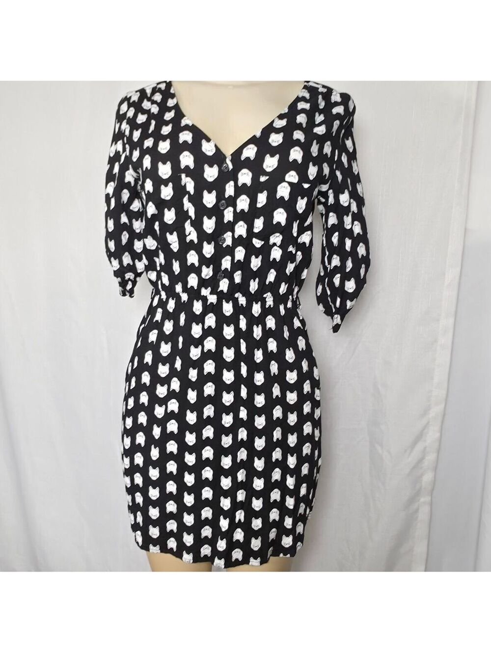 Mimi Chica Whimsical Cat Lady Dress Black White Kitty Novelty Whimsigoth Size S